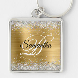 Nep Glitterend Zilver Glitter Goud Folie Monogram Sleutelhanger