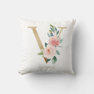 Nep goud folie bloem letter V monogram kinderkamer Kussen