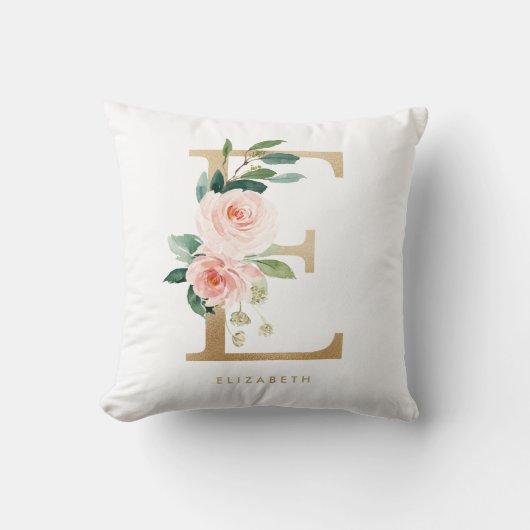 Nep goud folie bloemletter E monogram Kussen (Voorkant)