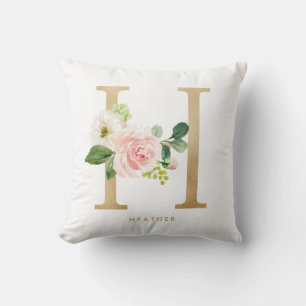 Nep goud folie bloemletter H monogram Kussen
