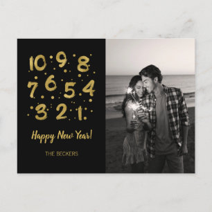 Nep Goud Folie Countdown Nieuwjaars Foto Ansichtka Feestdagenkaart