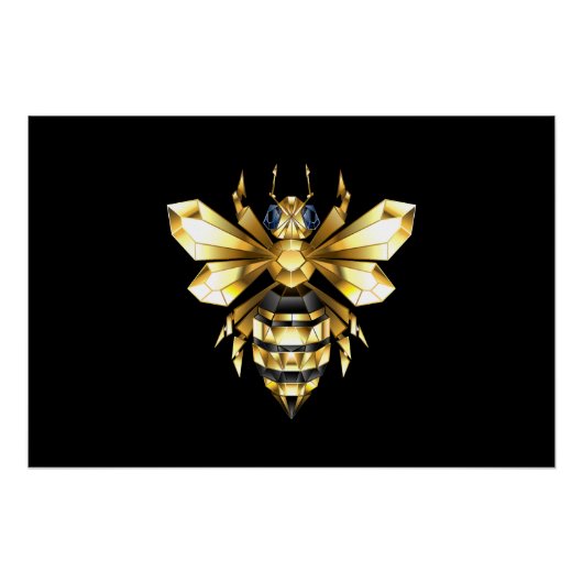 Nep goud folie logo bij polygonaal op zwart perfect poster (Voorkant)