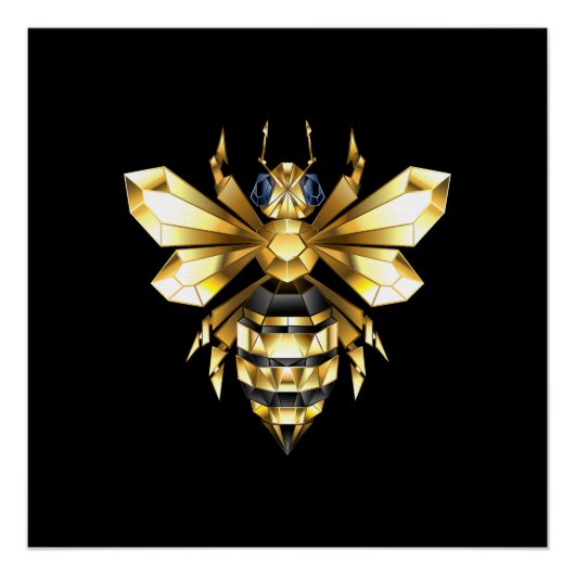 Nep goud folie logo bij polygonaal op zwart perfect poster (Voorkant)