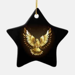 Nep goud folie vredesduif op zwart keramisch ornament
