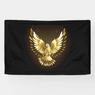 Nep goud folie vredesduif op zwart spandoek