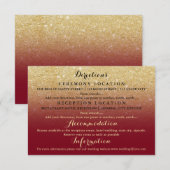 Nep goud glitters bruine details bruiloft informatiekaartje (Voorkant / Achterkant)