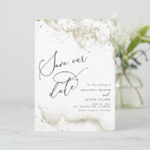 Nep goud glitters Modern script save the date Kaart (Staand voorkant)