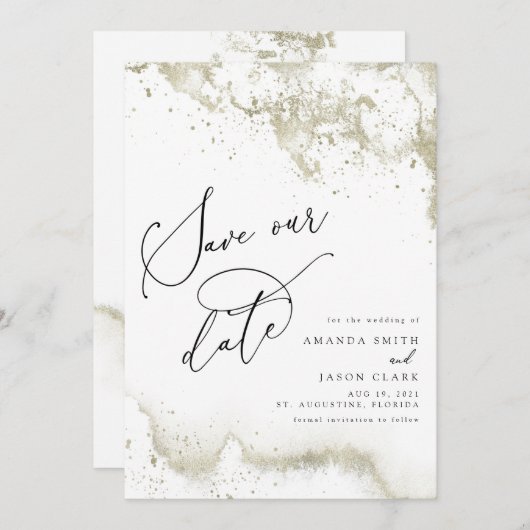 Nep goud glitters Modern script save the date Kaart (Voorkant / Achterkant)