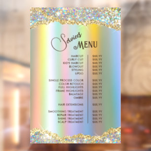 Nep goud iriserende glitters Foil Services Menu Raamsticker