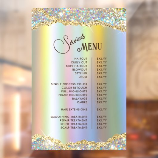 Nep goud iriserende glitters Foil Services Menu Raamsticker (Vel 2)