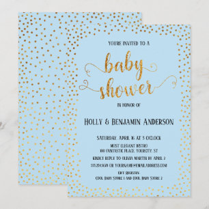 Nep Gouden Confetti Typografie Blauwe Baby Shower Kaart