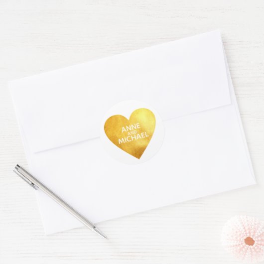 Nep gouden folie Liefdeshart met bruid en bruidego Ronde Sticker (Envelop)
