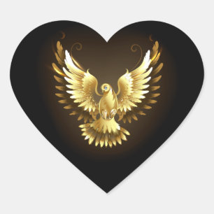 Nep gouden folie vredesduif op zwart hart sticker