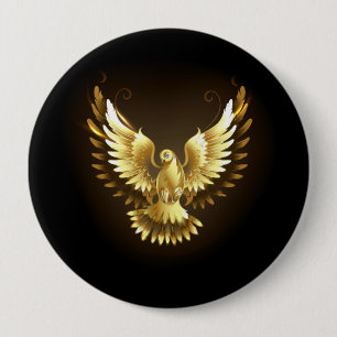 Nep gouden folie vredesduif op zwart ronde button 4,0 cm