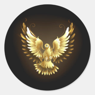 Nep gouden folie vredesduif op zwart ronde sticker