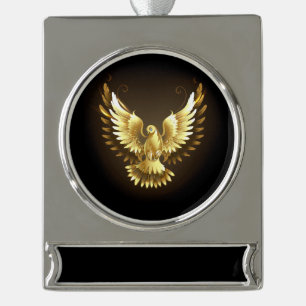 Nep gouden folie vredesduif op zwart verzilverd banner ornament