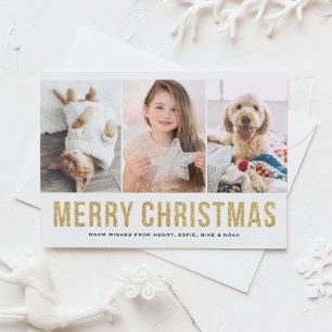 Nep gouden glitter drie foto collage Kerstmis Feestdagenkaart