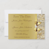 Nep gouden pailletten en strik trouwkaart Save The Date (Achterkant)