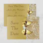 Nep gouden pailletten en strik trouwkaart Save The Date (Voorkant / Achterkant)