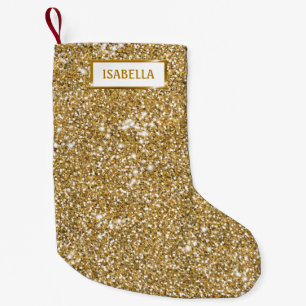 Nep goudgeel glitter textuur uitzicht met naam kleine kerstsok