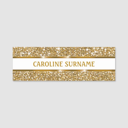Nep goudgele glittertextuur & aangepaste tekst naamplaatje (Voorkant)