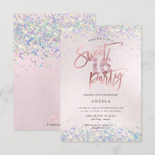 Nep hologram Sweet 16 met diamantjes en blush Kaart