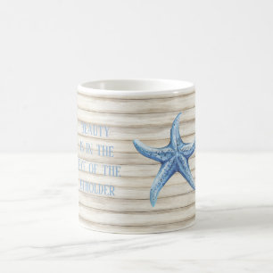 Nep Hout Blauwe Zeester Strand Koffiemok