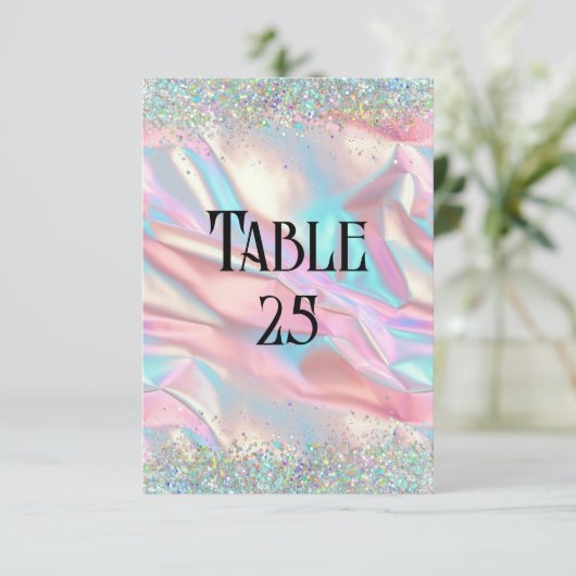 Nep Iridescente Folie & Glitter Bruiloft Tafel Num Kaart (Staand voorkant)