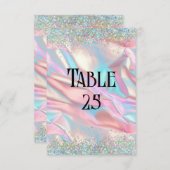 Nep Iridescente Folie & Glitter Bruiloft Tafel Num Kaart (Voorkant / Achterkant)