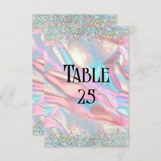 Nep Iridescente Folie & Glitter Bruiloft Tafel Num Kaart (Voorkant / Achterkant)