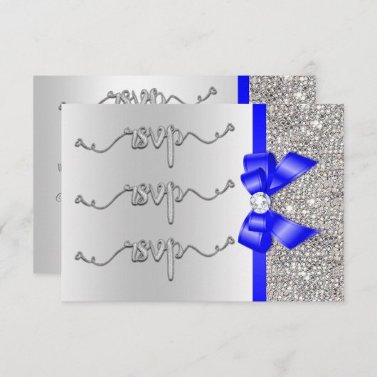 Nep Koningsblauwe Strik Zilveren Pailletten RSVP T (Voorkant / Achterkant)