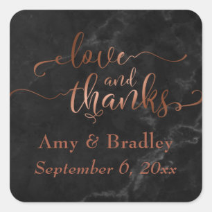 Nep koper Liefde en Dankbaarheid Script met Zwarte Vierkante Sticker