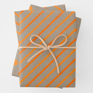 Nep kraftpapier met oranje strepen en polka-stippe inpakpapier vel