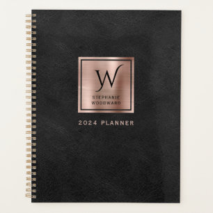 Nep leer uitziende zwarte roos gouden monogram 202 planner