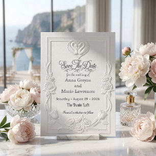 Nep Letterpress Witte Barok Zwaan Elegant Save The Date