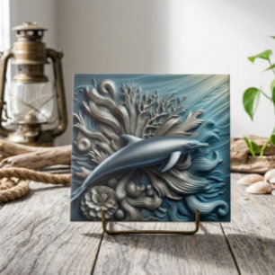 Nep Metalen Oceel Rif & Dolfijn Decoratie Tegeltje