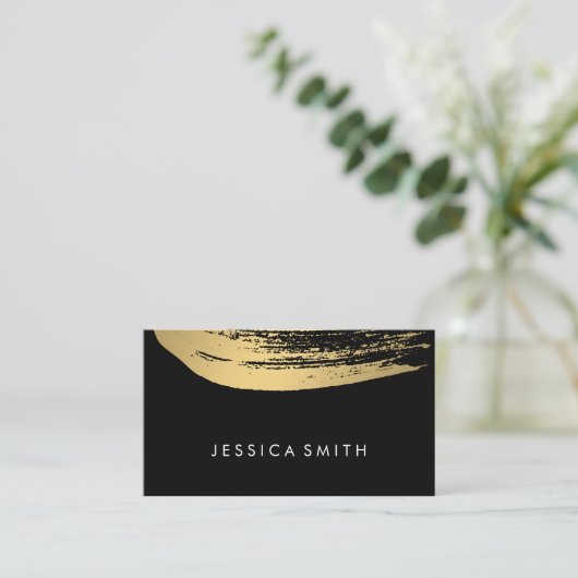 Nep Metallic Goud Geborsteld (zwart / wit) Visitekaartje (Staand voorkant)