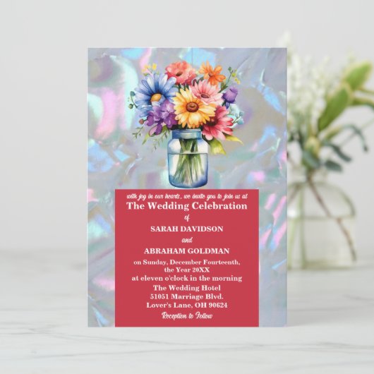 Nep Moeder van Parel Iridiserende Trouwring Kaart (Staand voorkant)