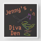 Nep neon diva den tijdmeter vierkante klok (Voorkant)