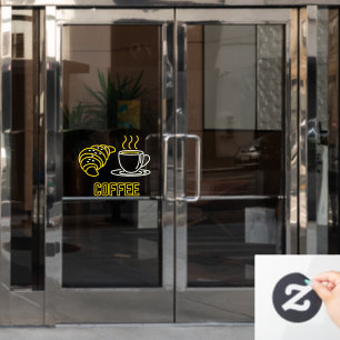 Nep neon koffee en croissant bord raam sticker