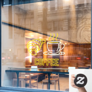 Nep neon koffee en croissant bord venster sticker