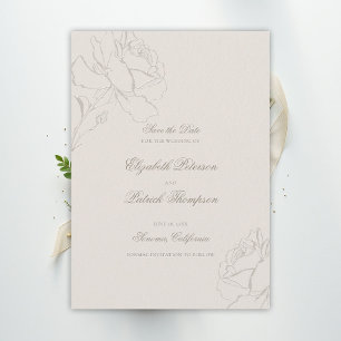 Nep reliëf rozen ecru formeel klassiek bruiloft save the date