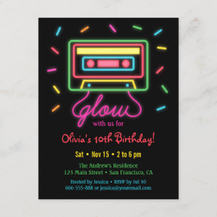 Nep Retro Cassette Neon Gloeiend Verjaardagsfeest Kaart