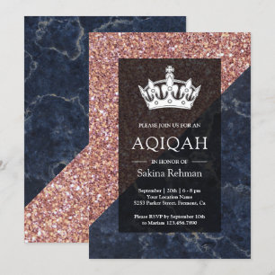 Nep Rose Goud Glitter Blauwe Marmer Aqiqah Kaart