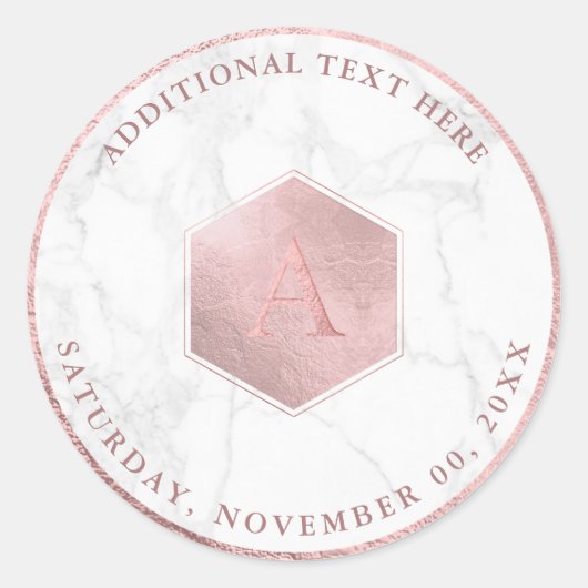 Nep Rose Goud Honingraat, Initiaal A-Z Ronde Sticker (Voorkant)