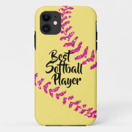 Nep roze glittersoftbalsteken iPhone 11 hoesje