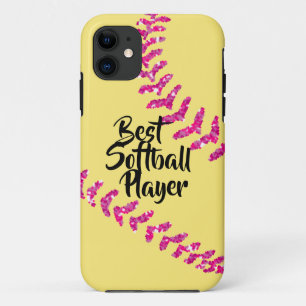 Nep roze glittersoftbalsteken iPhone 11 hoesje