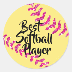 Nep roze glittersoftbalstiksels ronde sticker