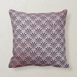 Nep roze goud op Art Deco patroon in middernachtbl Kussen