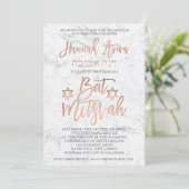 NEP roze goud typografie marmer Bat Mitzvah 2 Kaart (Staand voorkant)